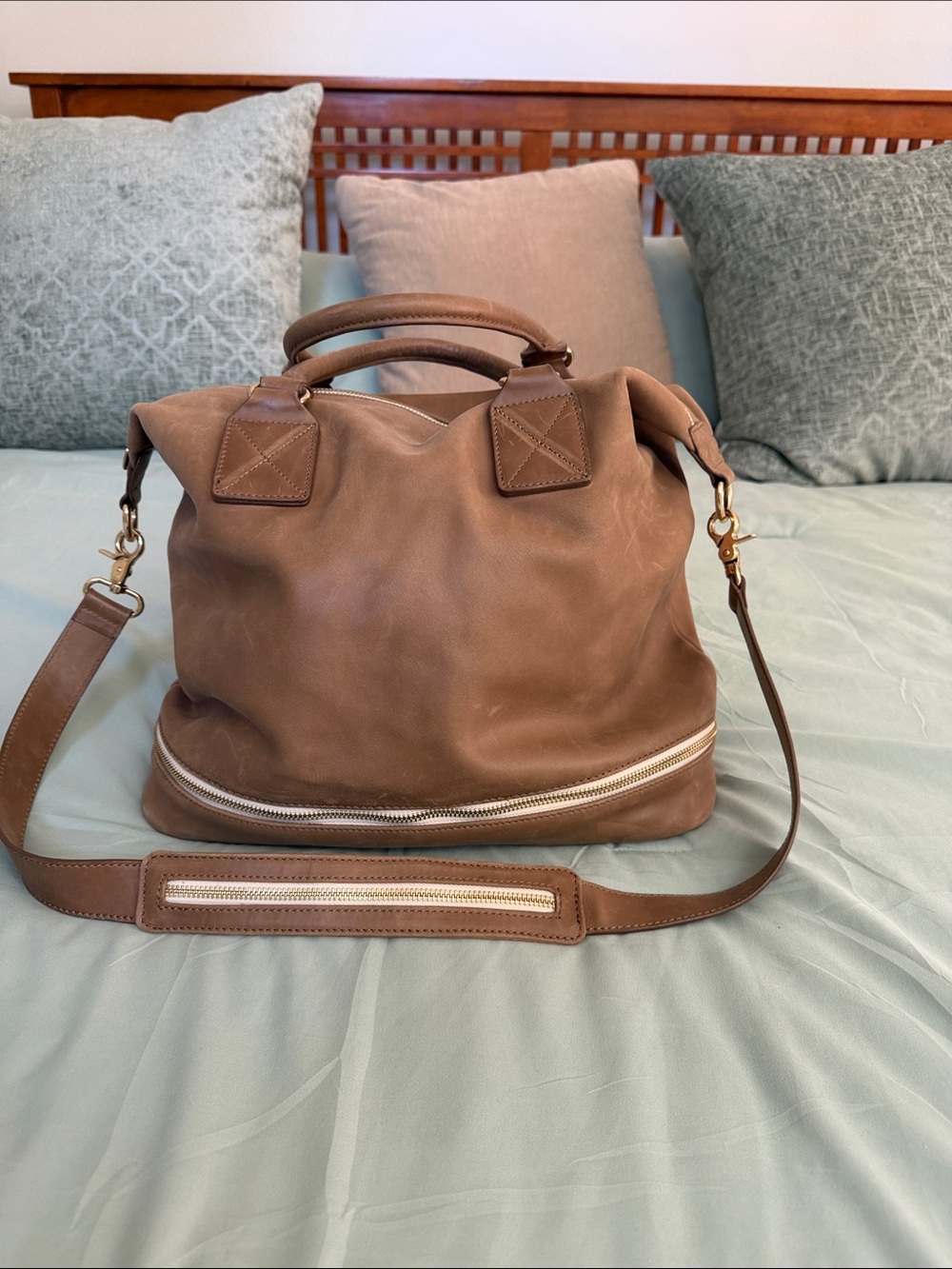 Gorjana Classic Brown Leather Satchel Handbag with Detachable Strap